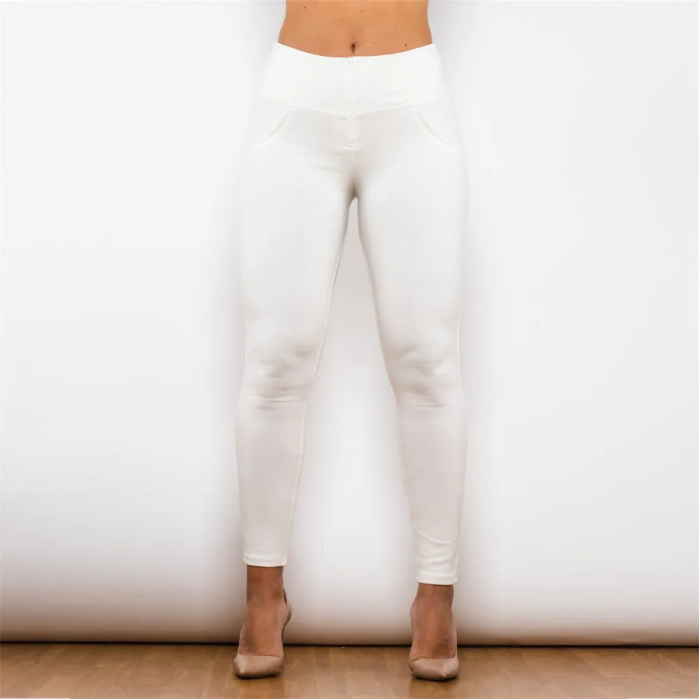 High Waist White Knitted Leggings