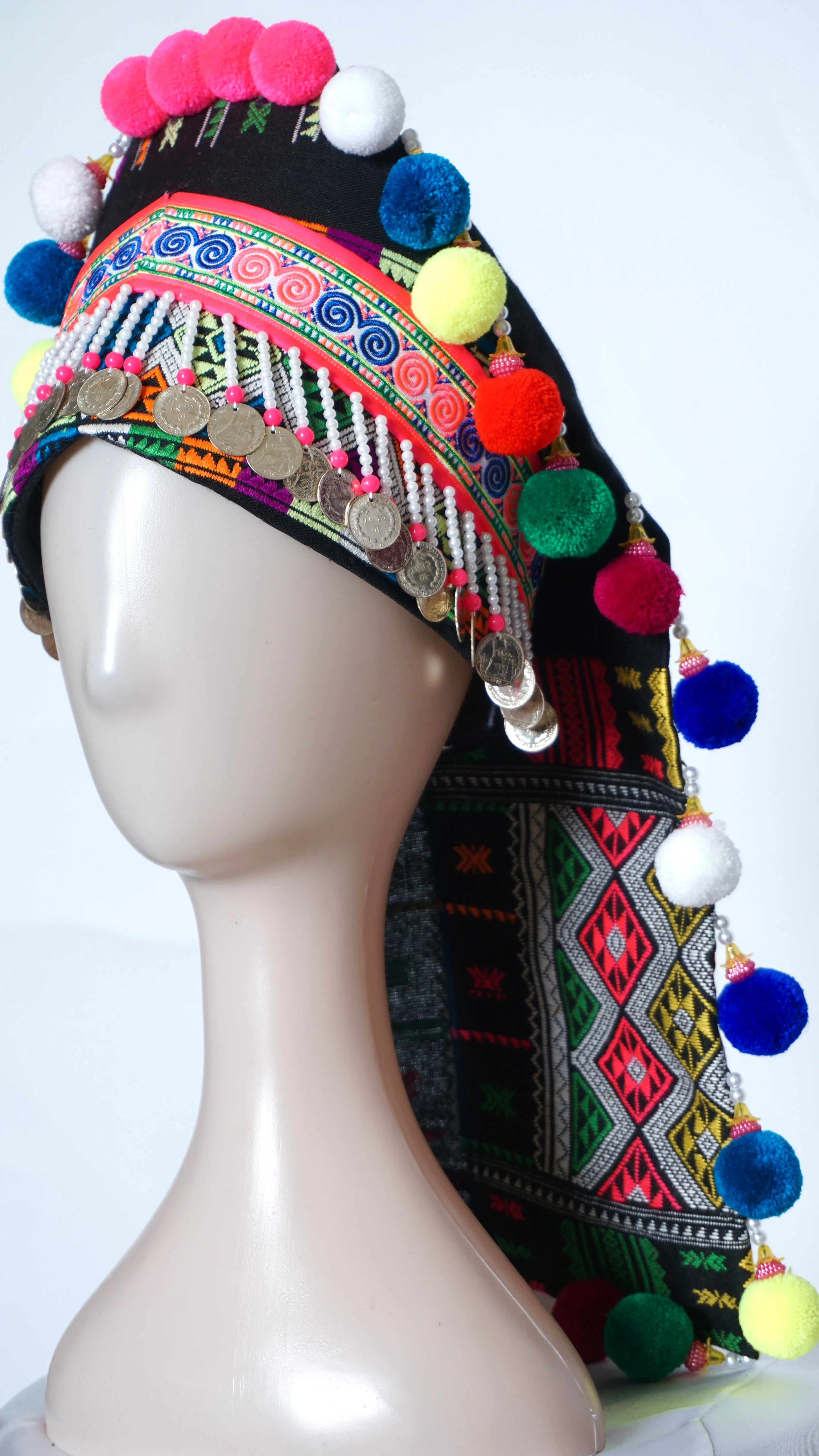 Stylish Hmong Txaij Hat - 23 to 24 Adjustable Size for Comfortable Fit