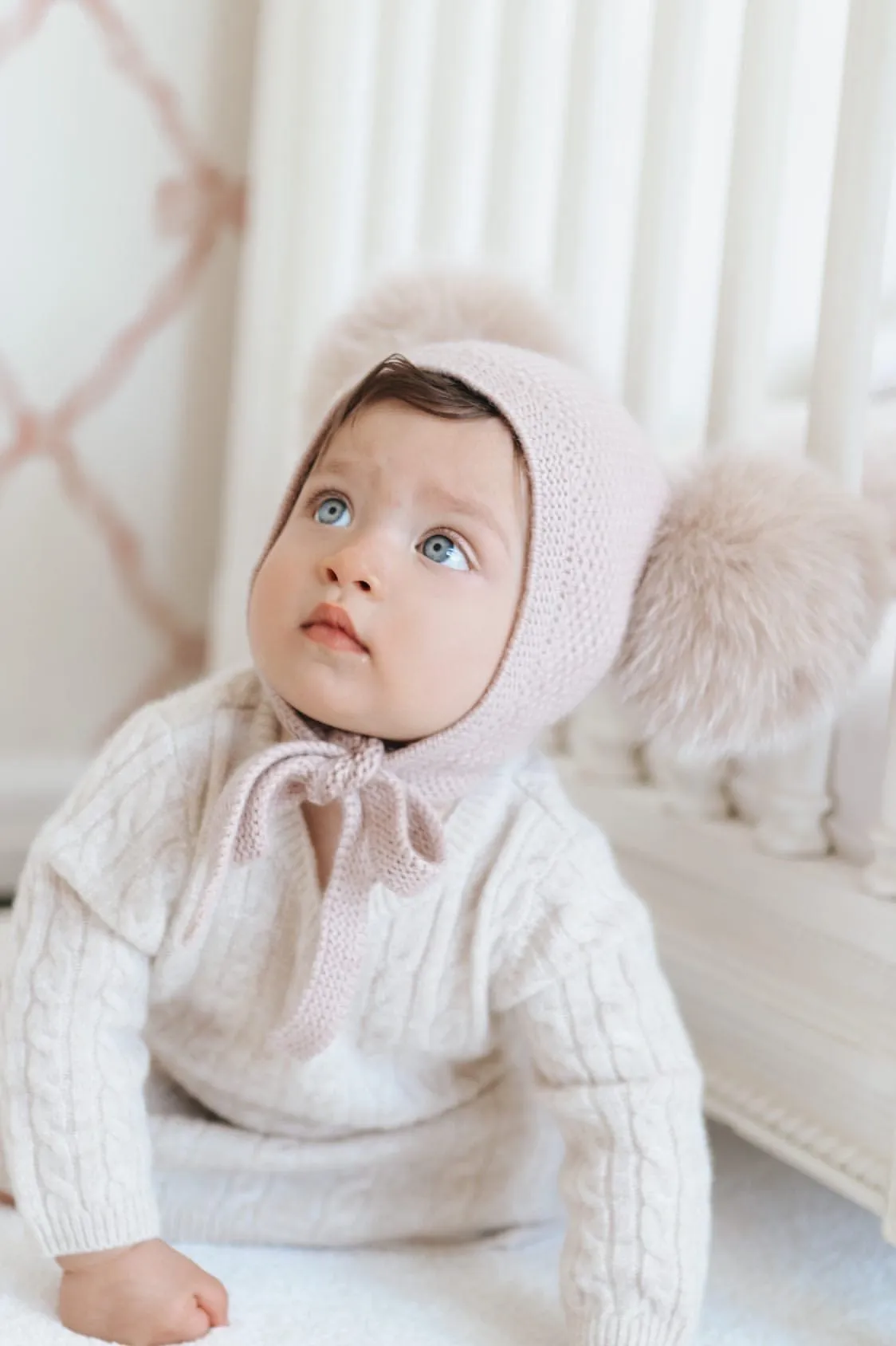 Honeycomb Dusty Pink Cashmere Bonnet