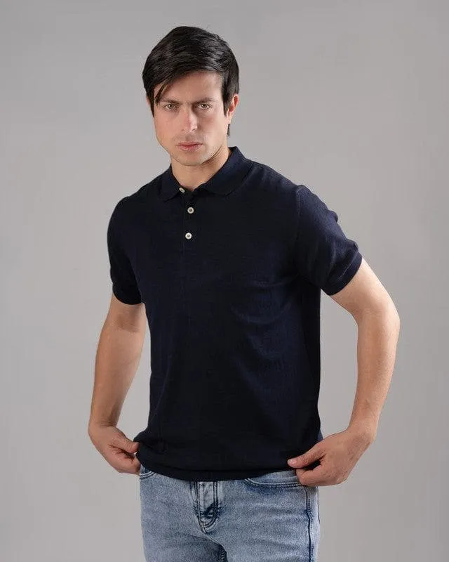 KNIT POLO SHIRT  - NAVY