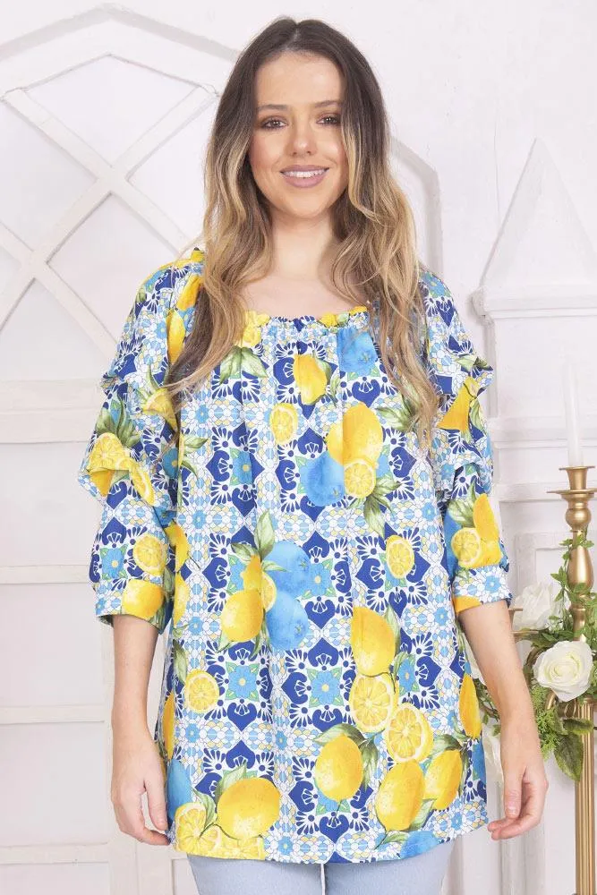 Lemon Print Tunic Top