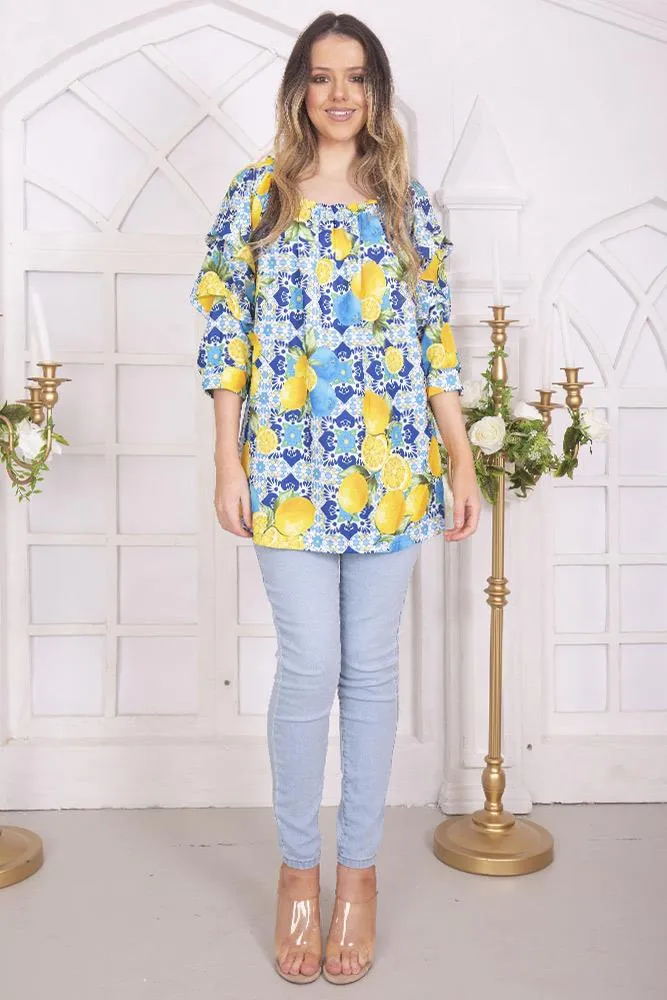 Lemon Print Tunic Top