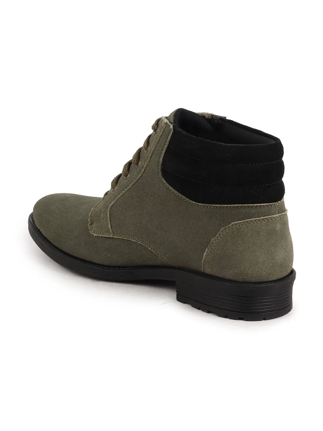 Men Olive Suede Leather Chukka High Ankle Boot For Biking|Hiking|Trekking