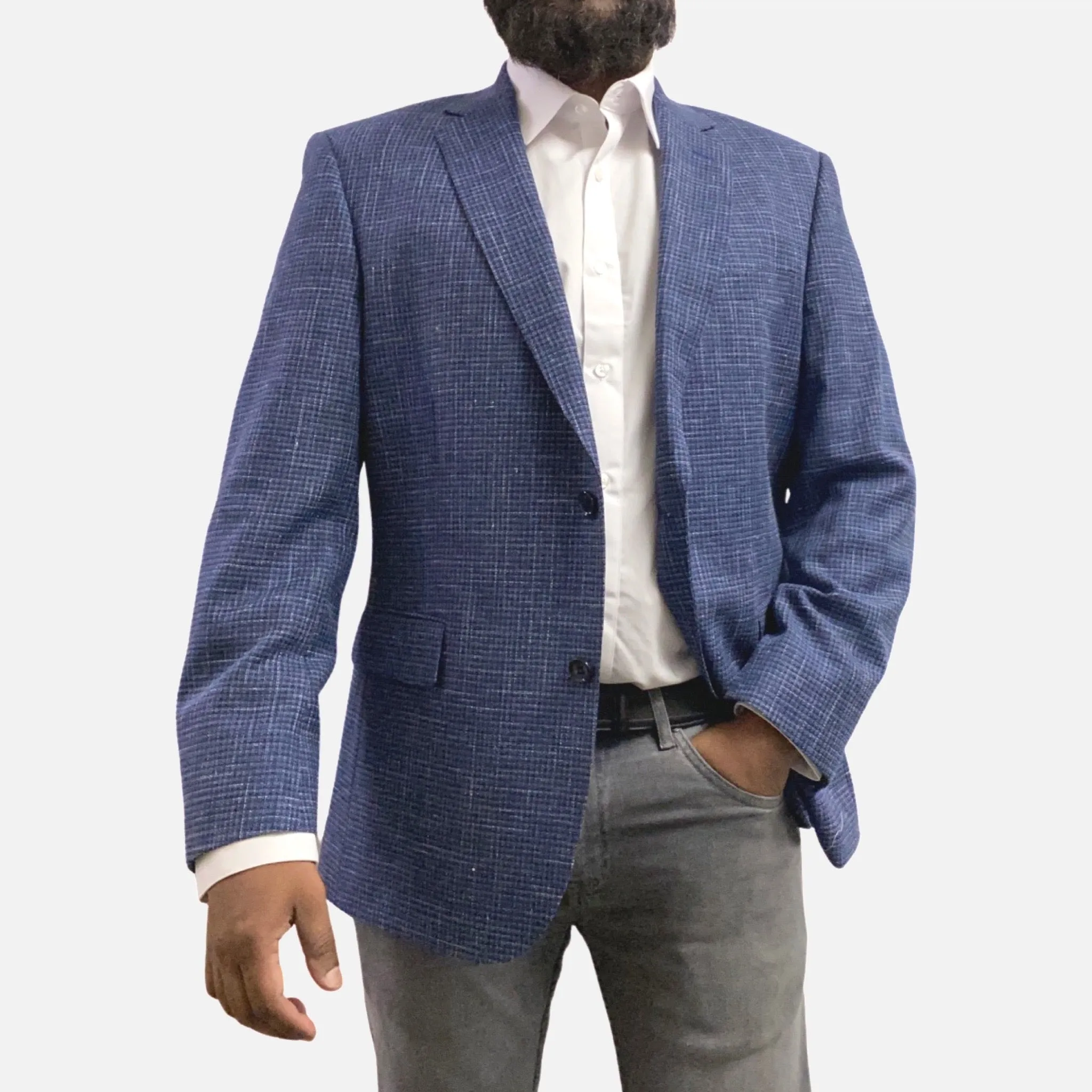 Mens Premium Wool and Cotton Blend Blazer - Modern fit, Single Breasted, Two Button, Notch Lapel