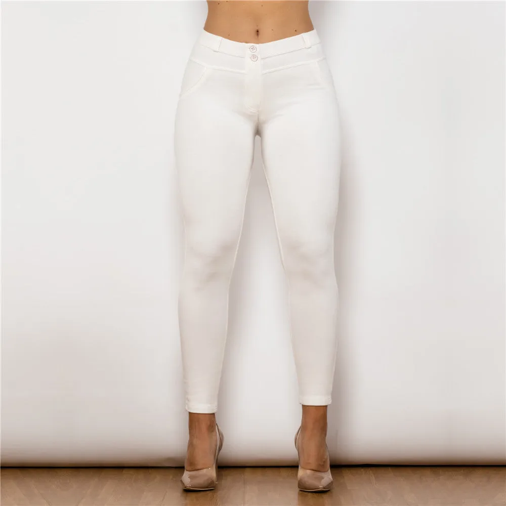 Middle Waist White Knitted Leggings