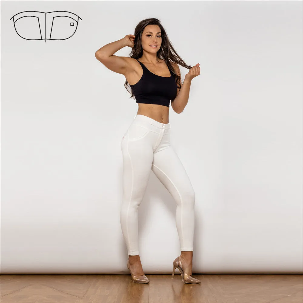 Middle Waist White Knitted Leggings