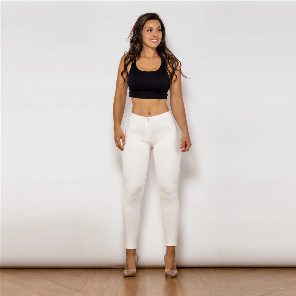 Middle Waist White Knitted Leggings