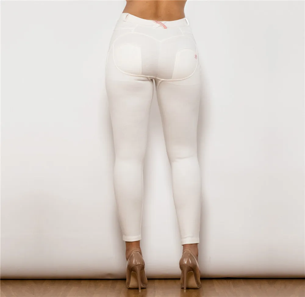 Middle Waist White Knitted Leggings