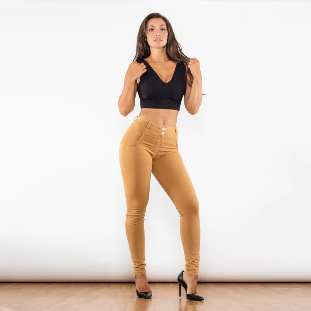 Mustard Washed Middle Waist Lifting Jeggings