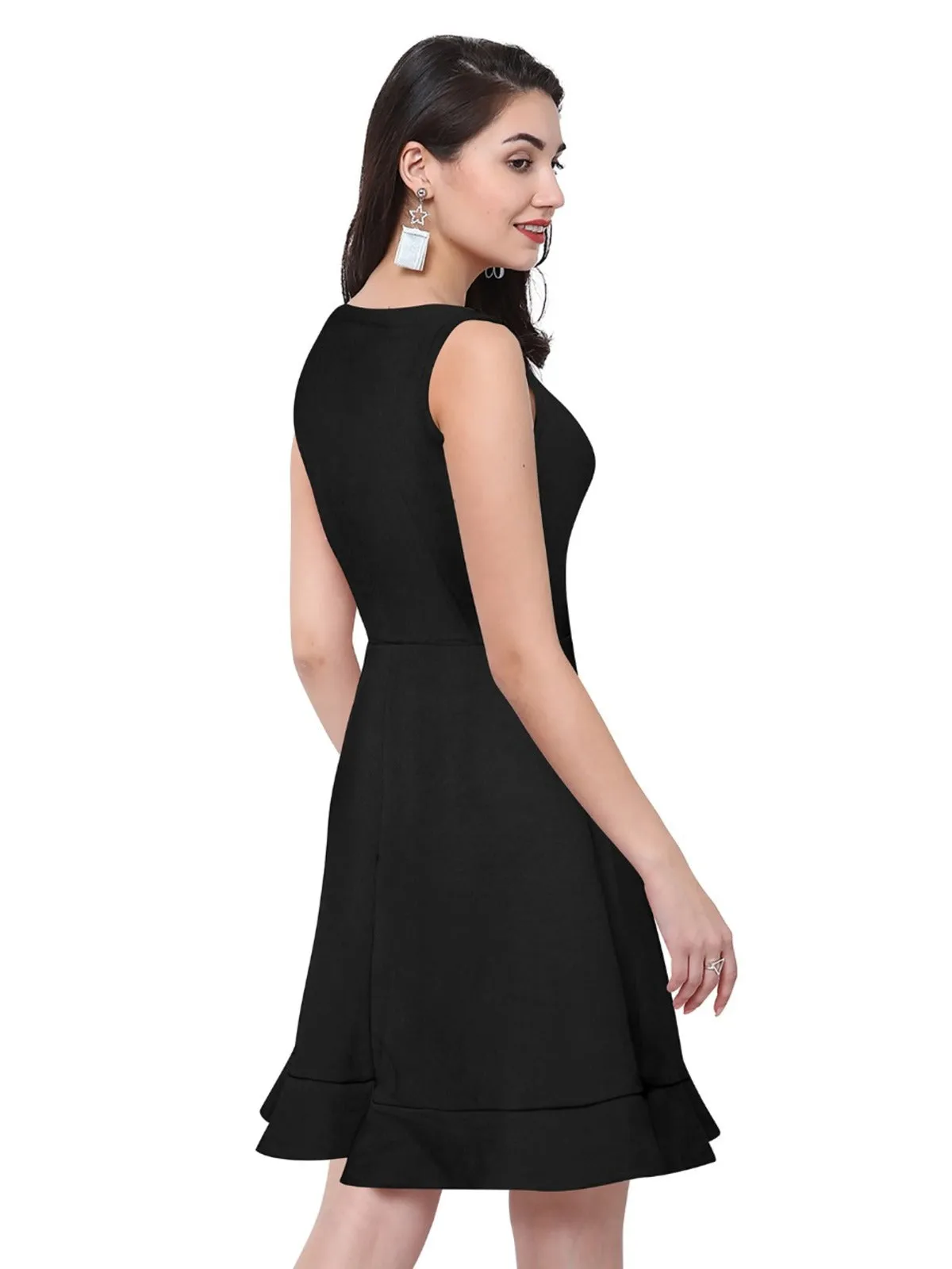 Odette Black Polyester Skater  Dress For Women