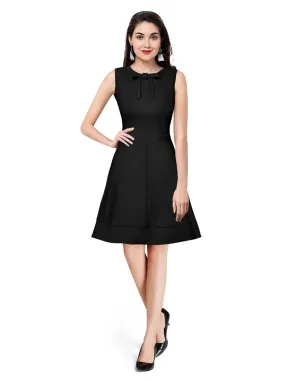 Odette Black Polyester Skater  Dress For Women