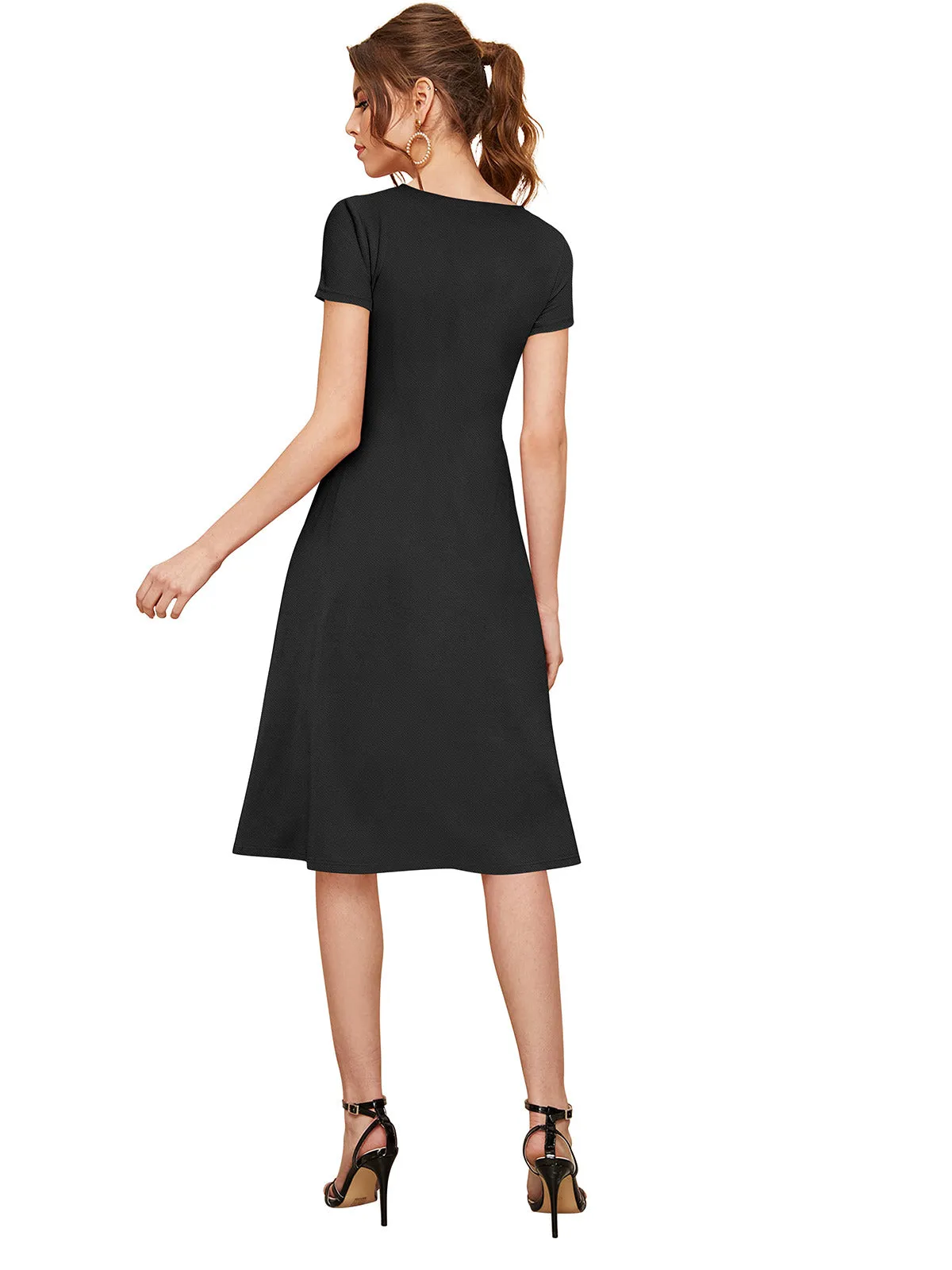 Odette Black Skater Knit Fabric Dress For Women