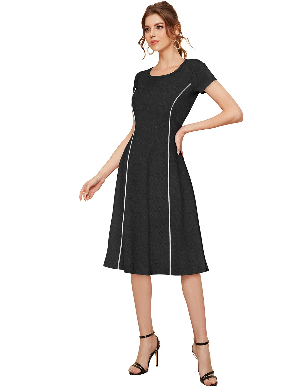 Odette Black Skater Knit Fabric Dress For Women