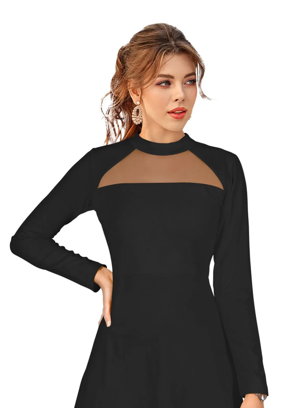 Odette Black Skater Knit Fabric Dress For Women