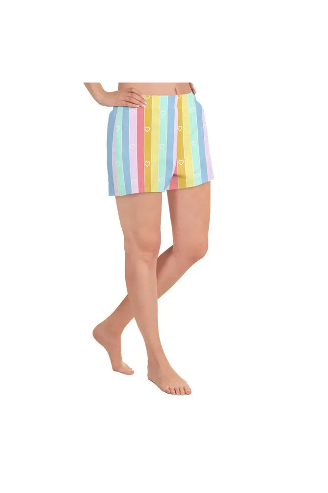 Pastel Rainbow Hearts Women's Athletic Short Shorts