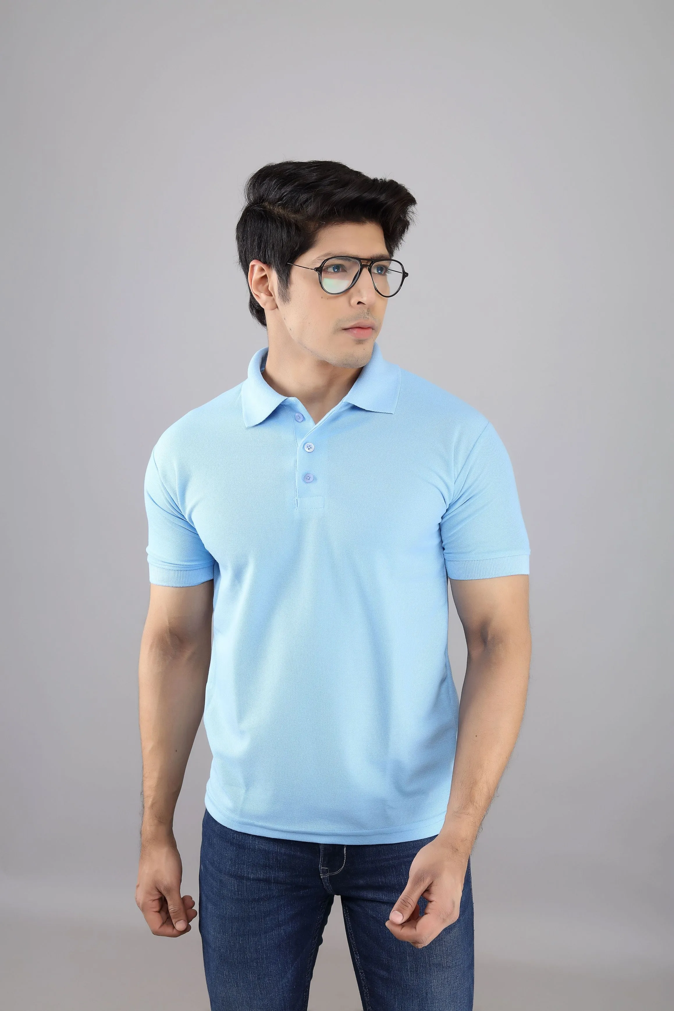 Polo T Shirts for Men - Men Sky Blue Solid Polo Collar