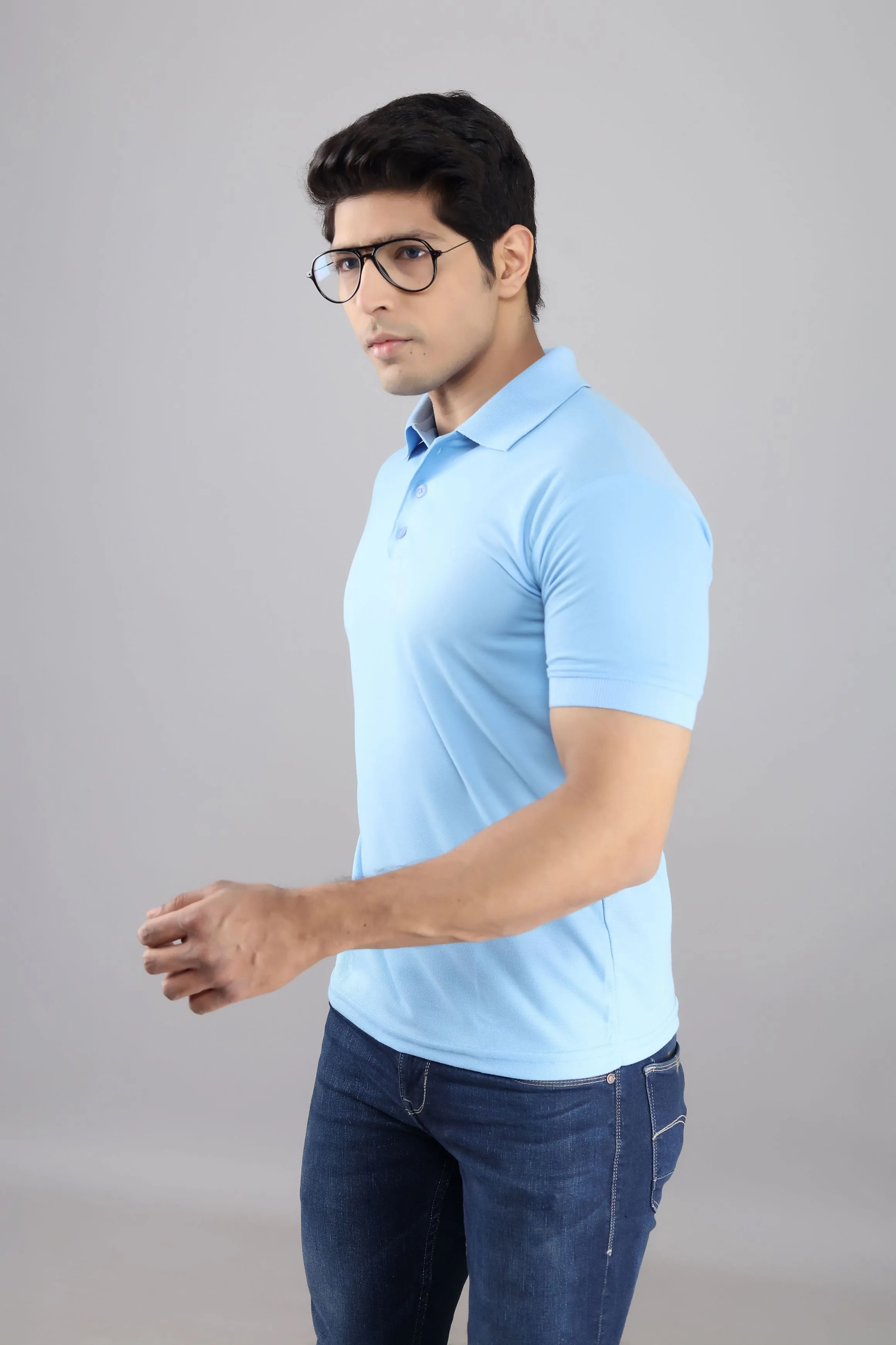 Polo T Shirts for Men - Men Sky Blue Solid Polo Collar