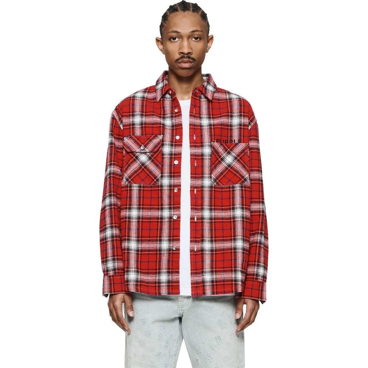 Purple Brand Plaid Shirt Red Overdyed Red