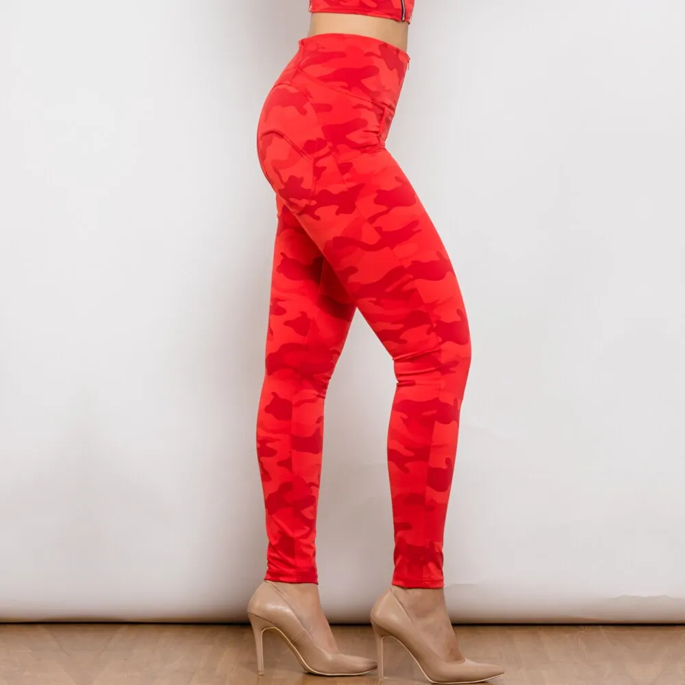 Red Camo Printed Hight Waist Pants