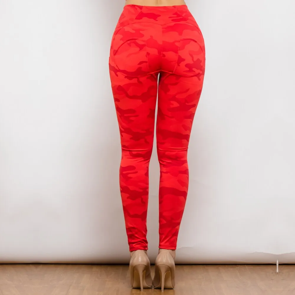 Red Camo Printed Hight Waist Pants