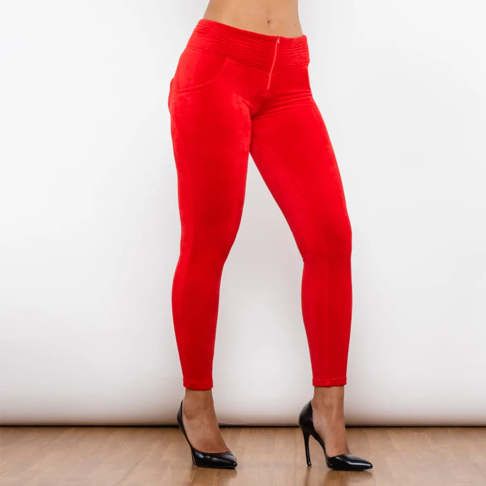 Red Chenille High Waist Lifting Leggings