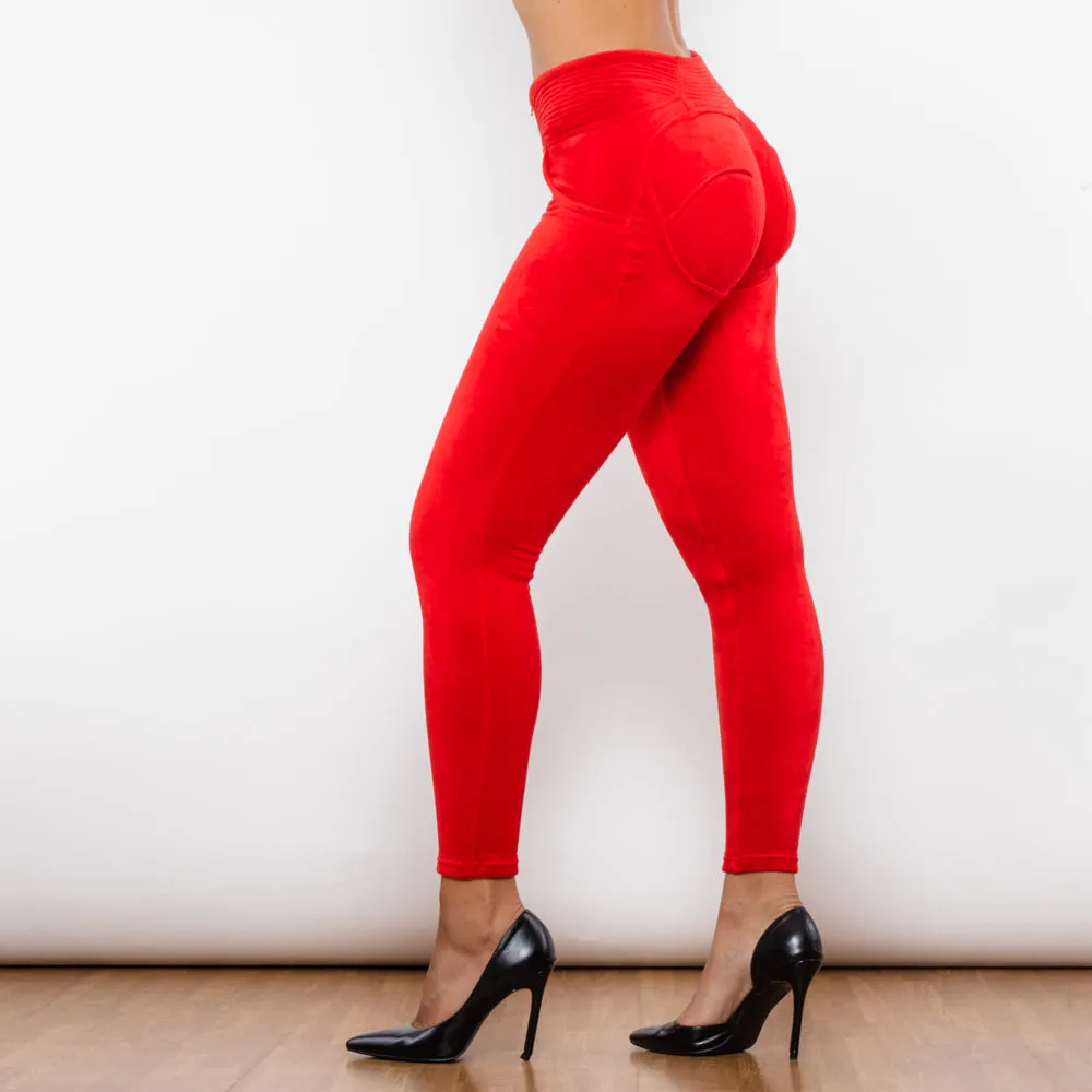 Red Chenille High Waist Lifting Leggings