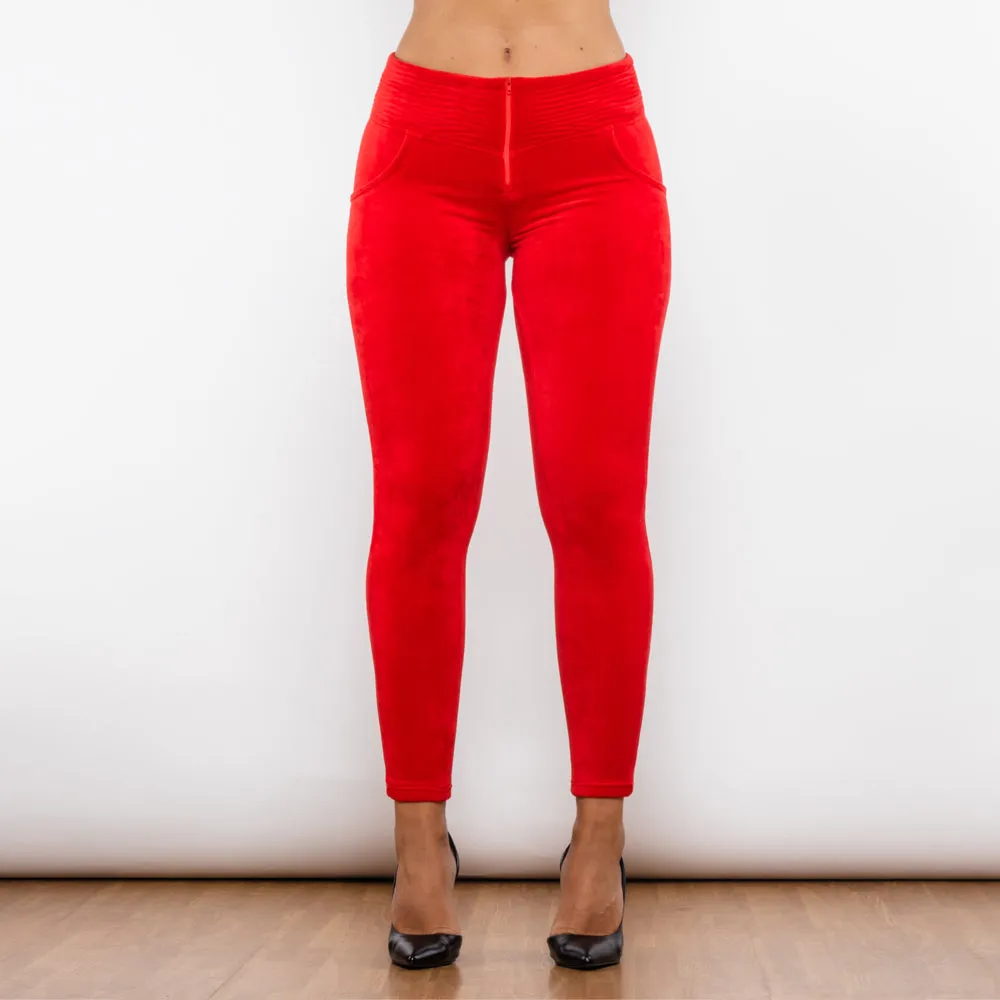 Red Chenille High Waist Lifting Leggings