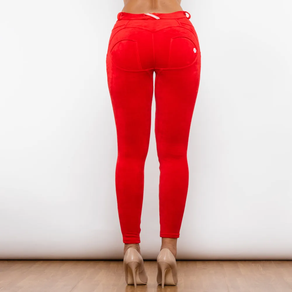 Red Chenille Middle Waist Lifting Leggings