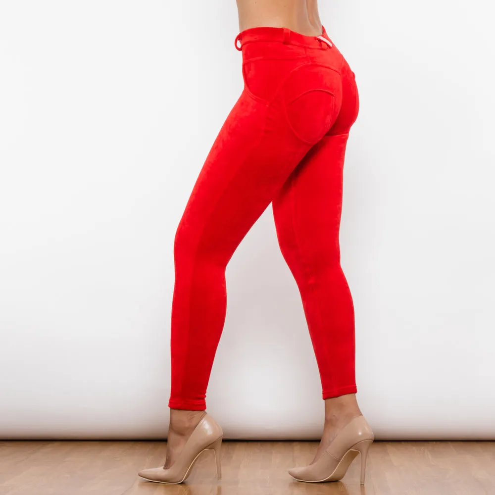 Red Chenille Middle Waist Lifting Leggings