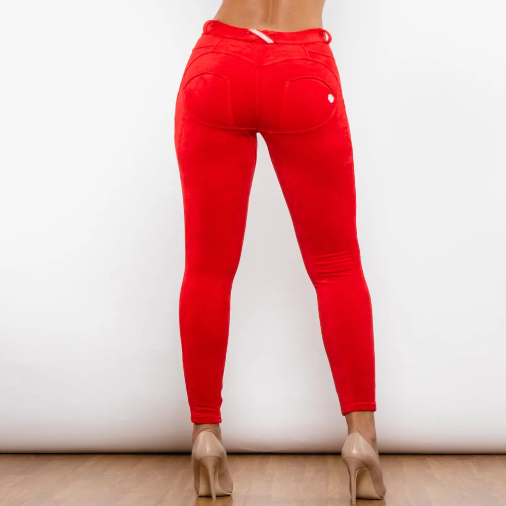 Red Chenille Middle Waist Lifting Leggings