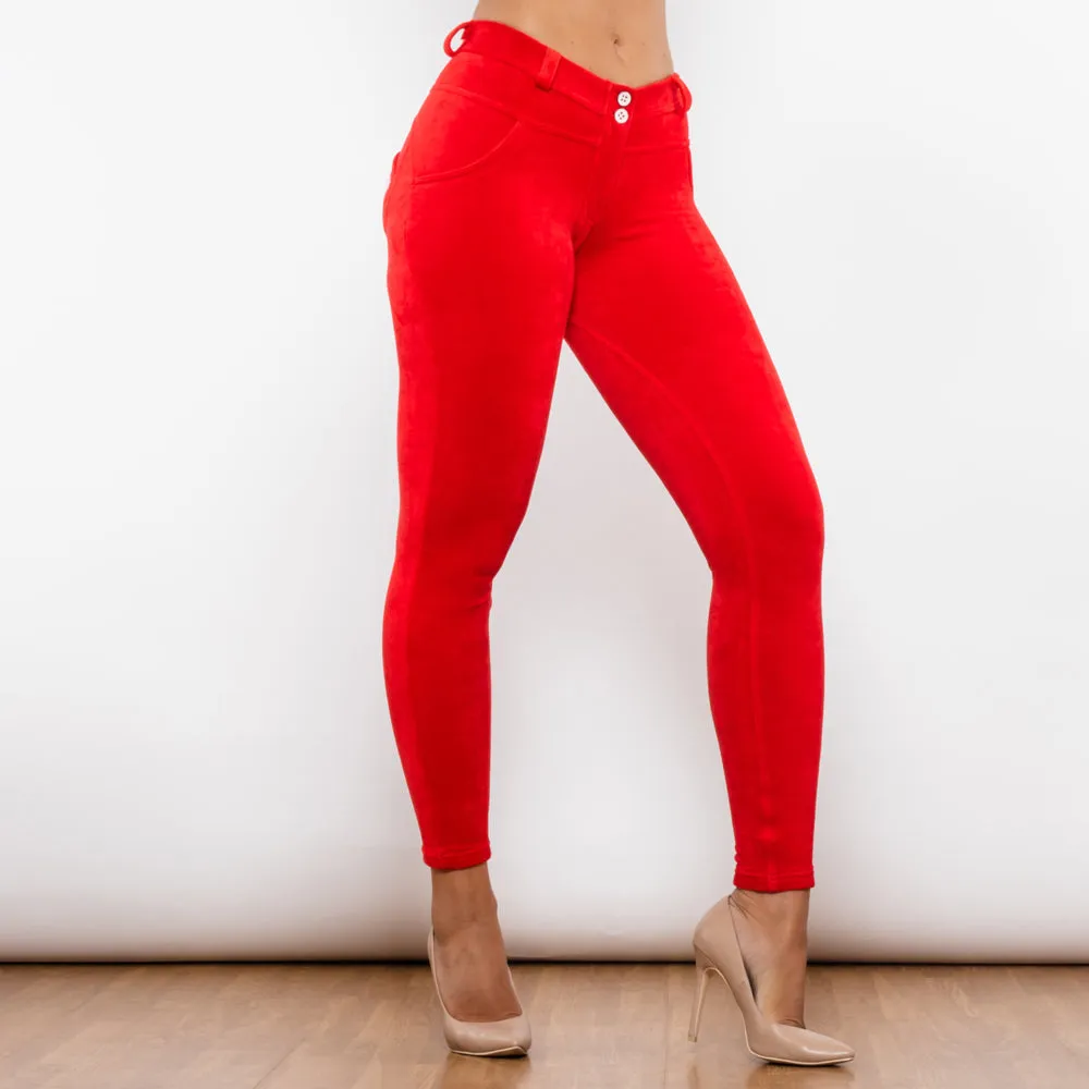 Red Chenille Middle Waist Lifting Leggings