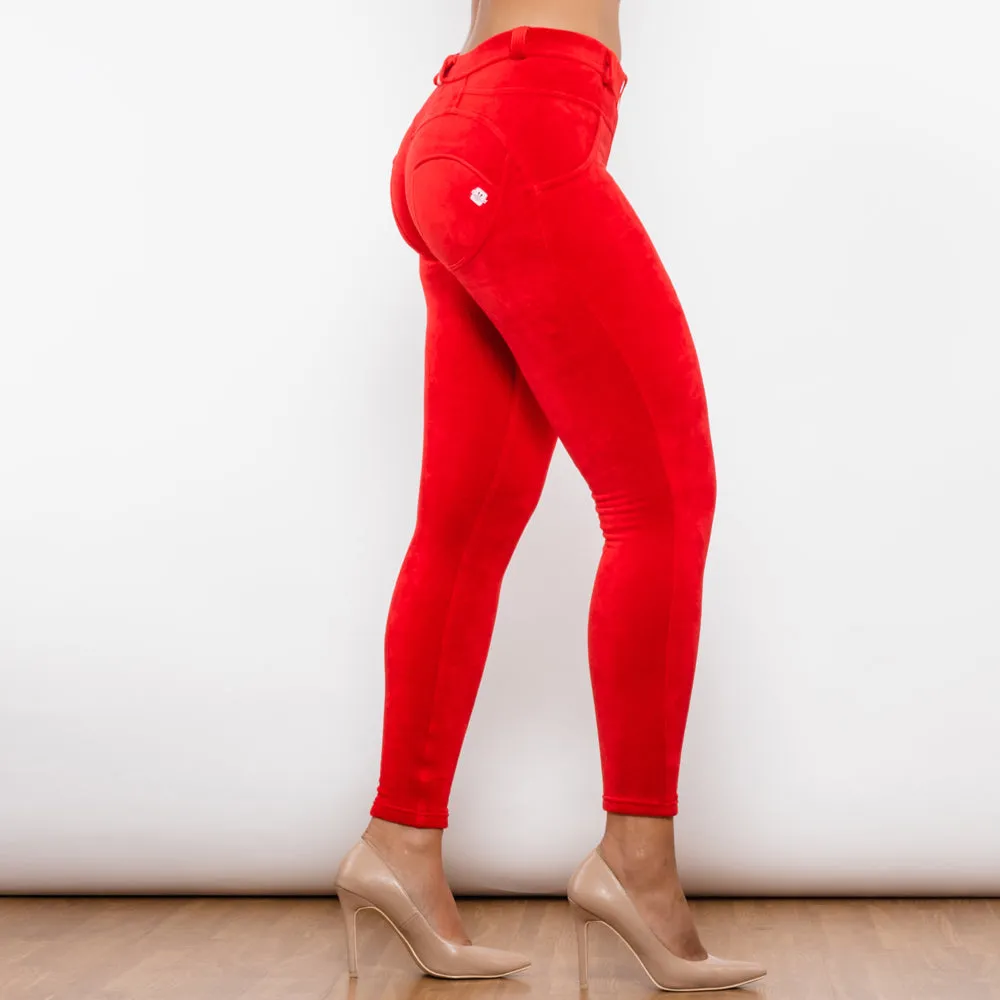 Red Chenille Middle Waist Lifting Leggings