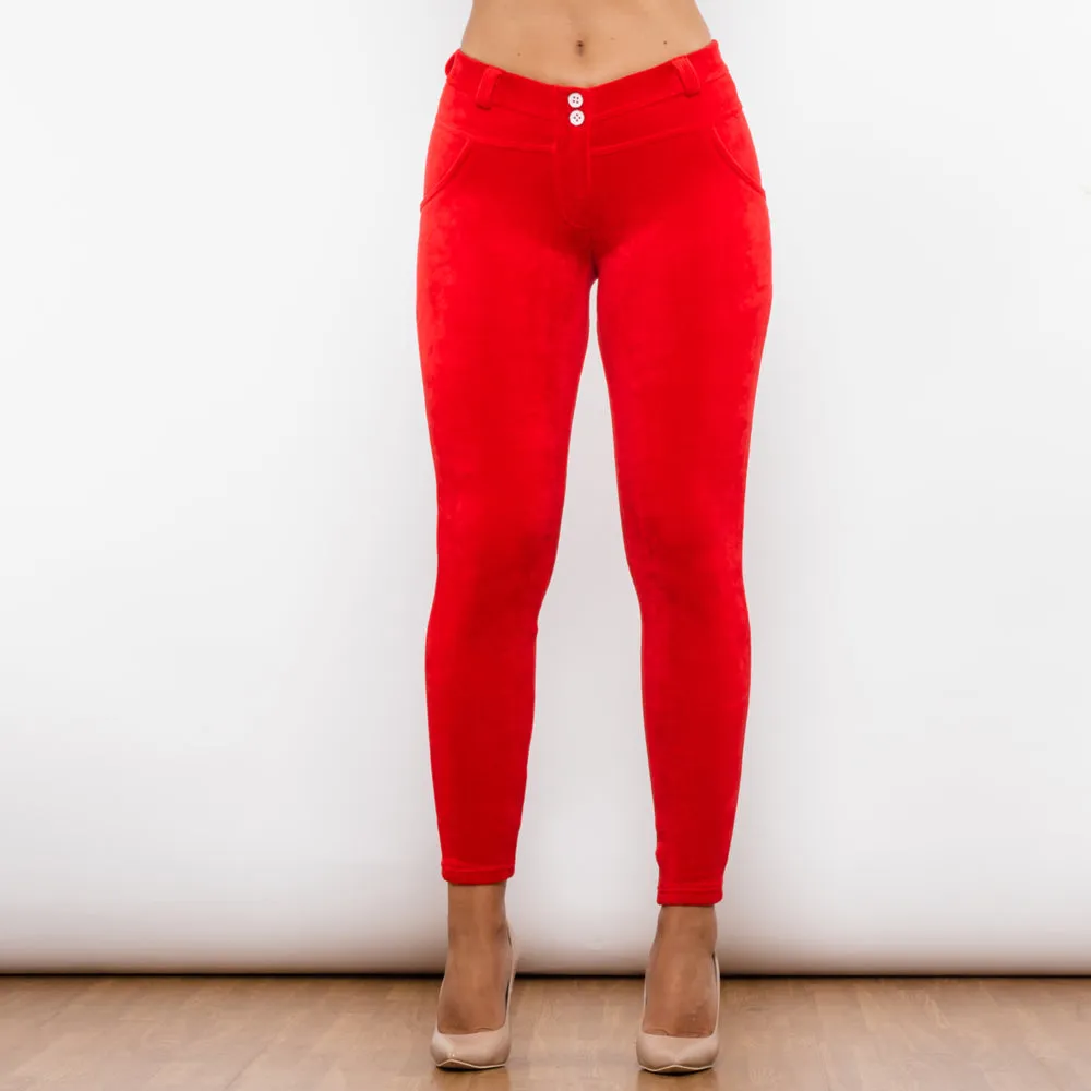 Red Chenille Middle Waist Lifting Leggings