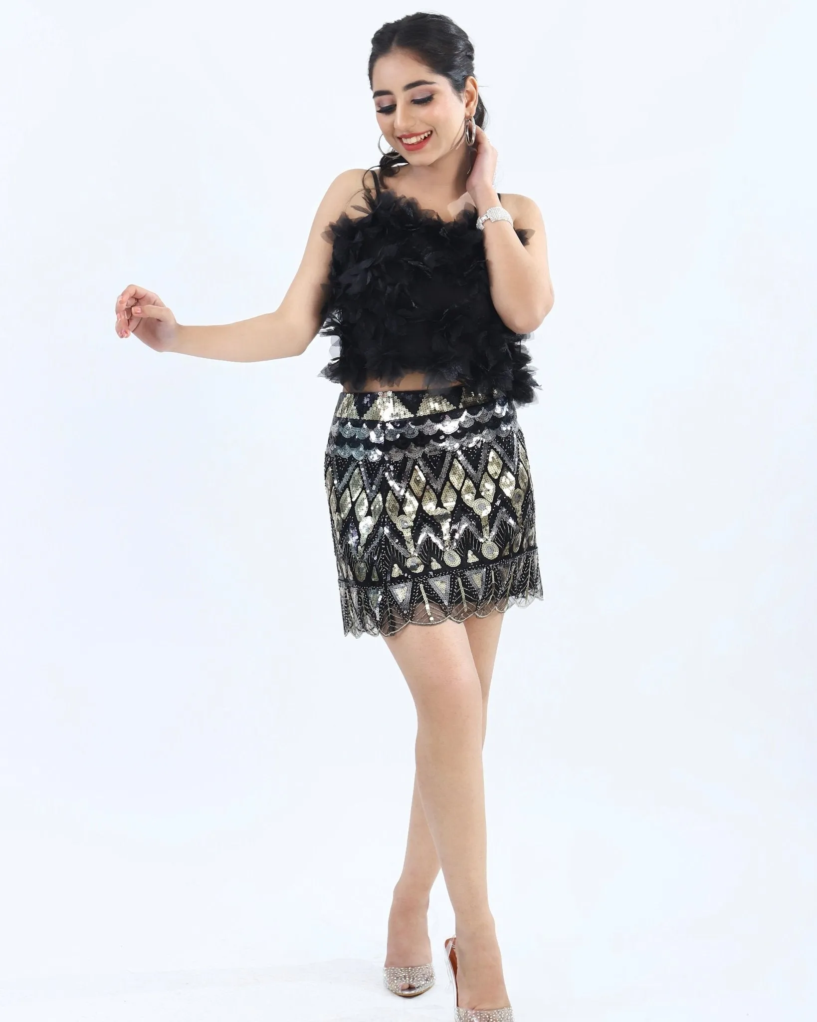 Ruffle Top & Sequins Skirt