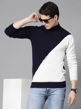 Style Quotient Men Navy Blue White Colourblocked Pullover sweatshirt