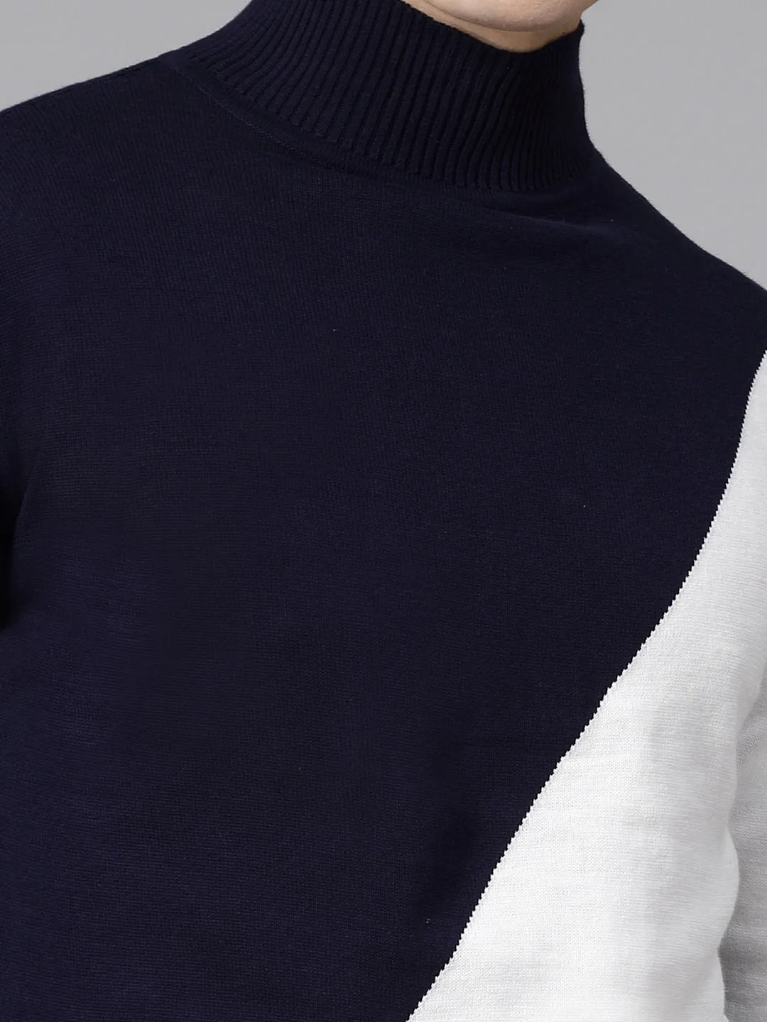 Style Quotient Men Navy Blue White Colourblocked Pullover sweatshirt