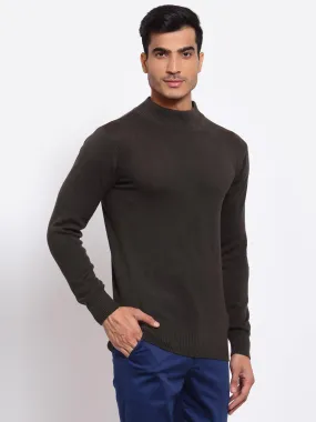 Style Quotient Men Solid Dark Green Knitted Regular Sweatshirt