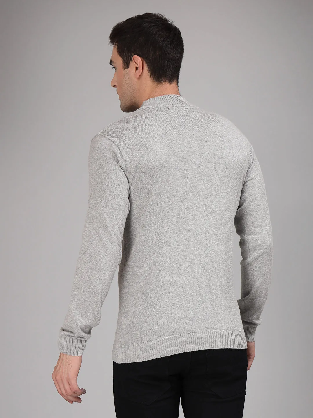 Style Quotient Men Solid Grey Knitted Regular Sweater