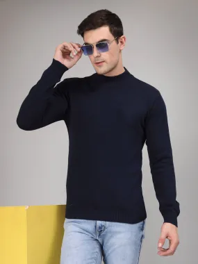 Style Quotient Men Solid Navy Knitted Regular Sweater