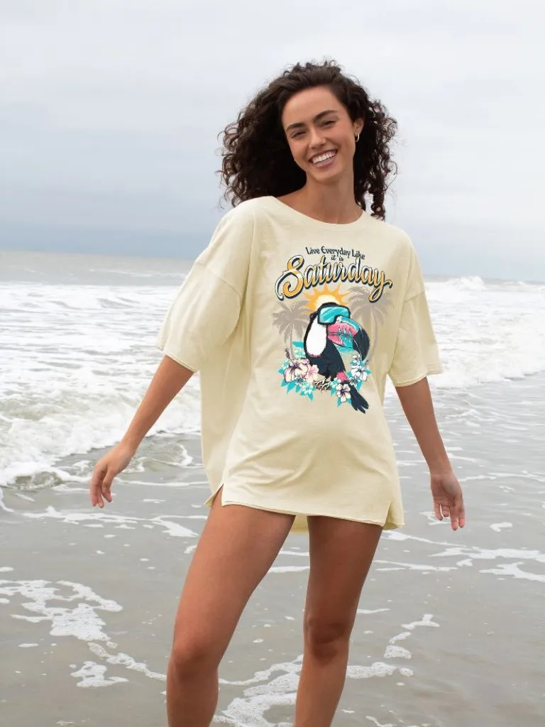 Toucan Paradise Boxy Tee - Live Every Day Like It's Saturday