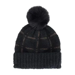 Trendy Plaid Check Patterned Pom Pom Beanie Hat