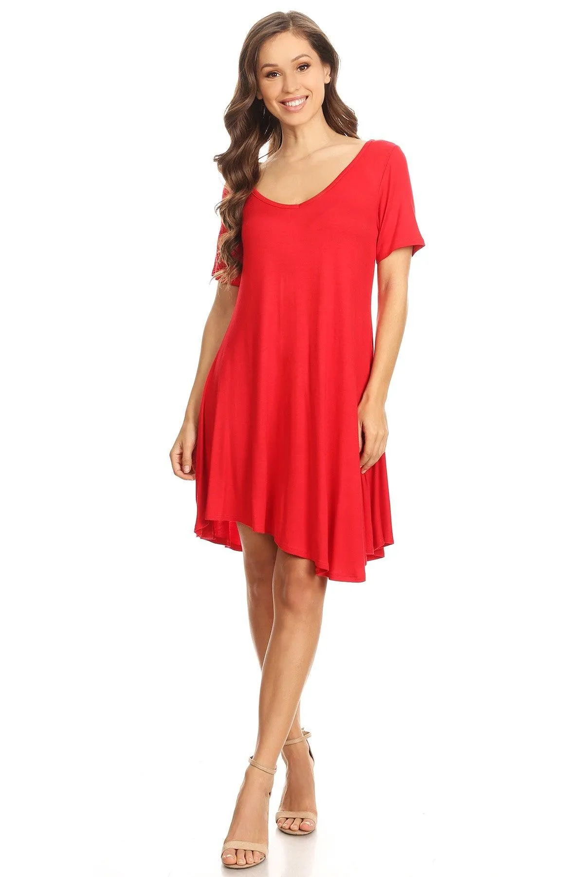 Women's Casual V-Neck Short Sleeves Solid Casual Dress