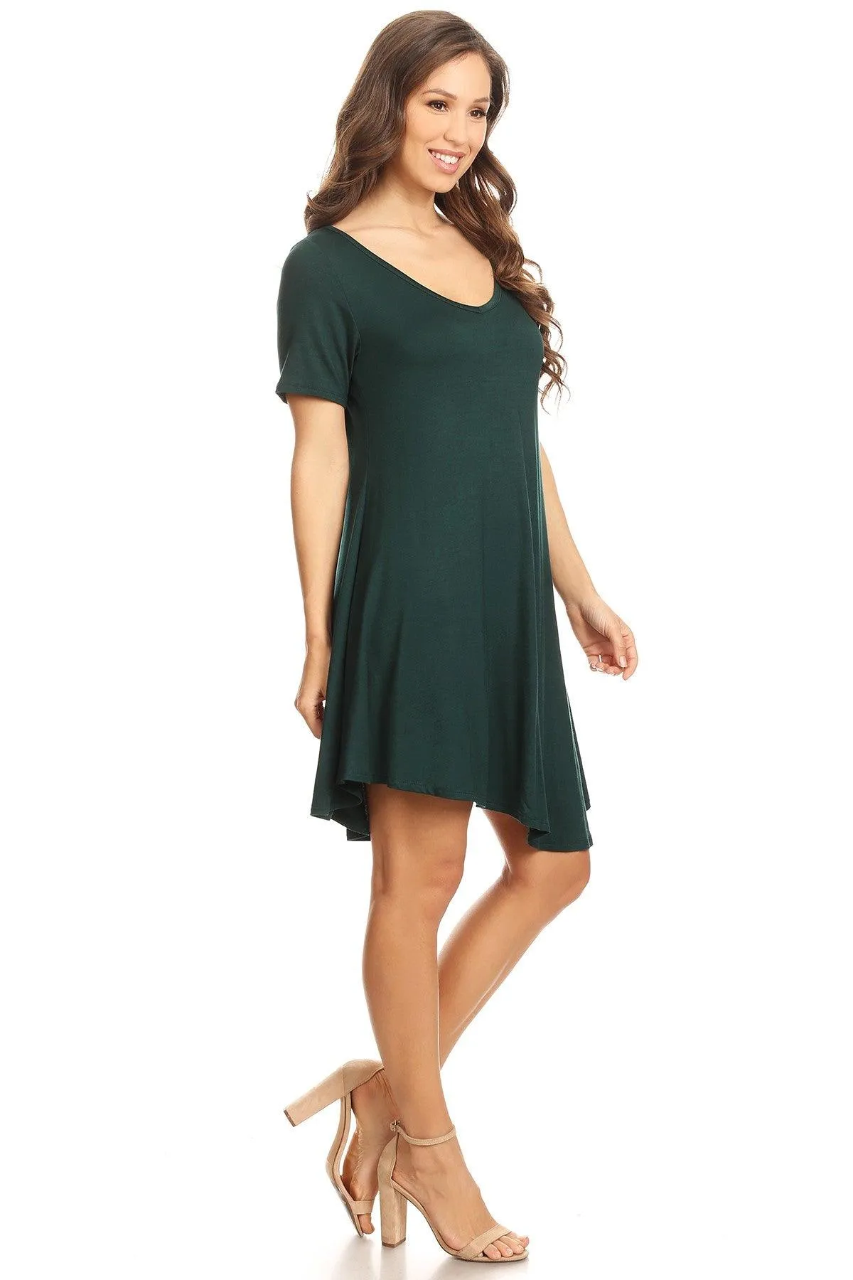 Women's Casual V-Neck Short Sleeves Solid Casual Dress