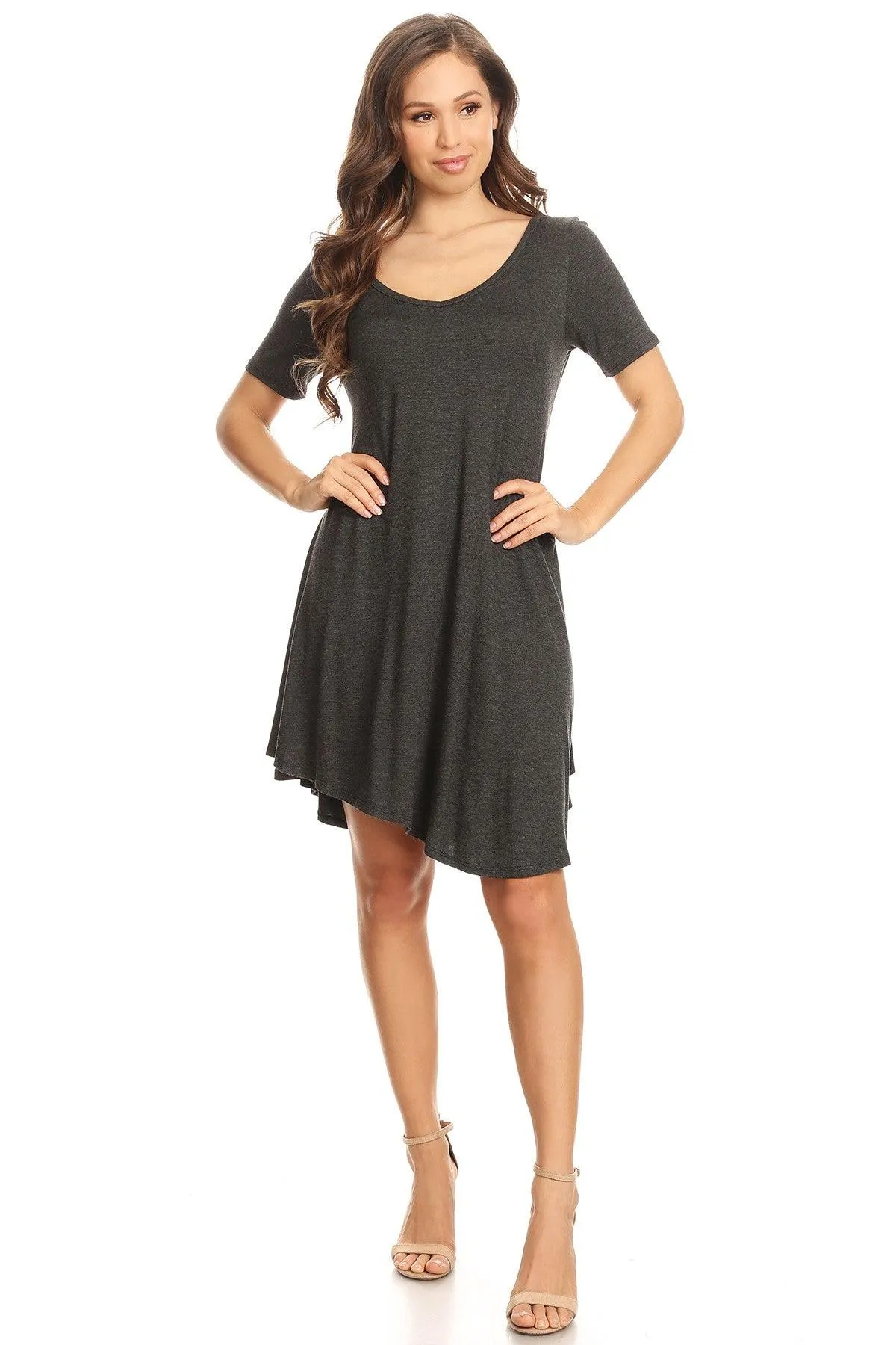 Women's Casual V-Neck Short Sleeves Solid Casual Dress