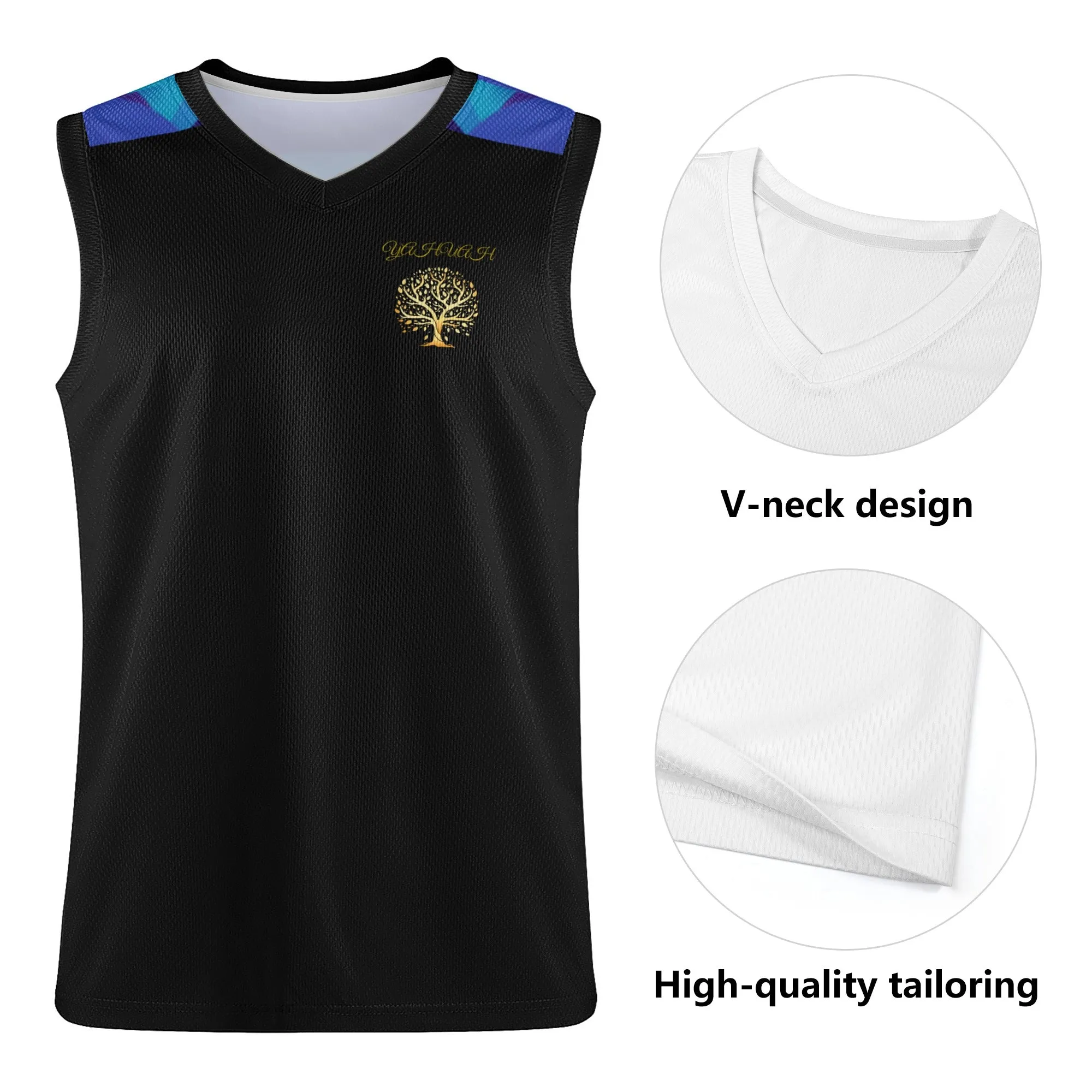 Yahuah-Tree of Life 01 Royal Men's Designer V-neck Basketball Jersey